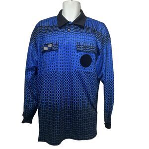 Official Sports Nisao Soccer Referee Blue Striped long Sleeve jersey Size L